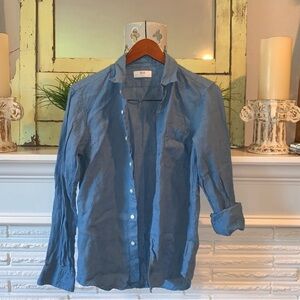 Uniqlo Dusty Blue 100% Linen Button Down Long Sleeve Shirt XS